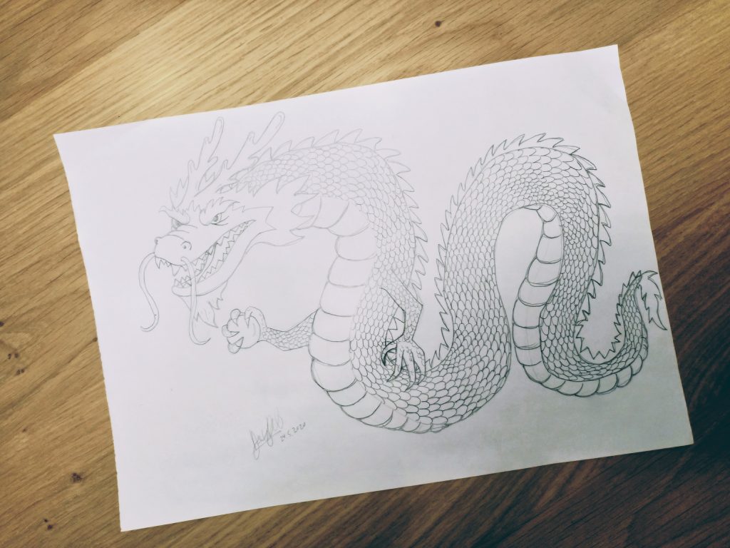 Dragon Sketch - A3 Poster - Frankly Wearing